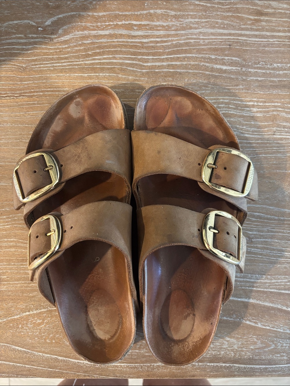 Women’s Birkenstock brown Leather Double-Buckle Slide Sandals